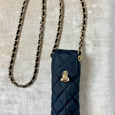 80’s 90’s  gold chain over the shoulder Umbrella purse~ bling bling top stitched black with gold ~ umbrella case~ 