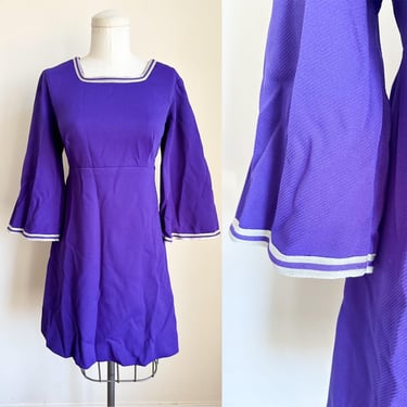 Vintage 1960s Purple Bell Sleeved Teena Paige Dress / M 