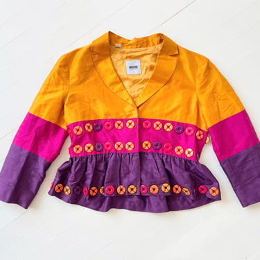 Y2k Moschino Embellished Colorblock Silk Taffeta Jacket 