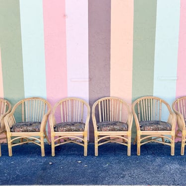 Set of Six Coastal Chic Rattan Dining Chairs