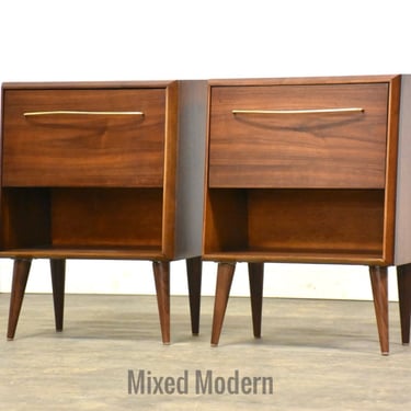 Refinished Walnut Mid Century Nightstands by Baker - A Pair 