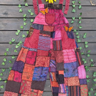 Patchwork Wide Leg Overalls