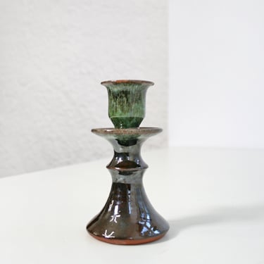 Small Vintage Emerald Green & Brown Glazed Fat Lava Ceramic Candle Holder Mid Century Modern West German Pottery Art Candlestick WGP Studio 