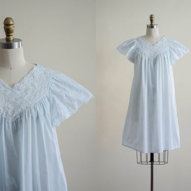 blue eyelet lace cotton nightgown | Edwardian antique style chemise | romantic cottagecore Victorian chemise 