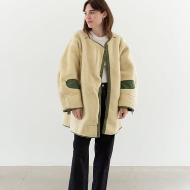 Vintage Reversible Green Cream Liner Jacket | Alpaca Nylon Coat | XL XXL 