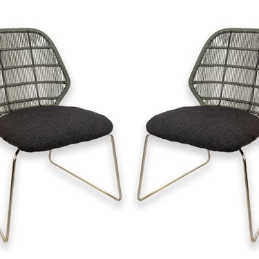 Pair of B&B Italia Contemporary Modern Crinoline and Stainless Steel Chairs 