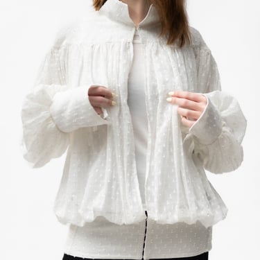 Semi-Sheer Polka Dot Puff Sleeve Blouse