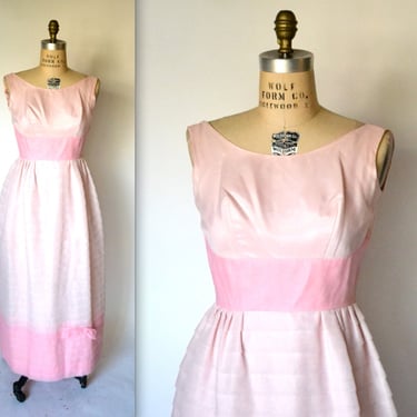 60s Vintage Prom Dress in Pink Blush Size Small Vintage 60s Pink Bridesmaid Pageant Dress Dead Stock// Vintage Pink Long Prom Wedding Dress 
