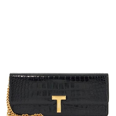 Tom Ford Shiny Black Crocodile Effect Calfskin Clutch Women