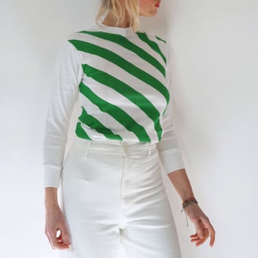 Vintage Athletic Green White Stripes T-Shirt | 80s Kristall Sports Ringer Long Sleeve Shirt | Perfect Layer Top S 