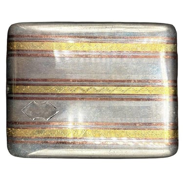 Sterling Silver Art Deco Cigarette Case w/ 18k Gold Inlay by Marathon 