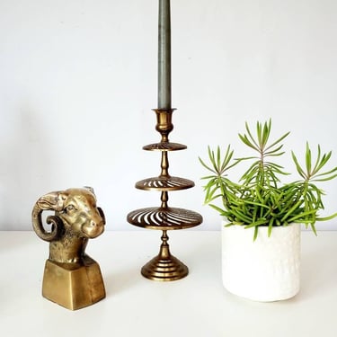 Vintage Brass Tiered Pinwheel Candlestick Holder 
