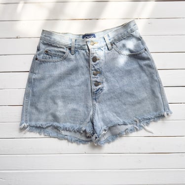 high waisted shorts 90s vintage Honors faded distressed frayed cut off jean shorts 