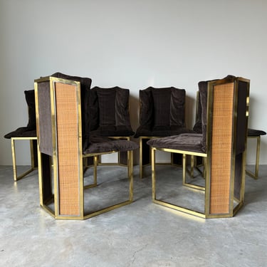 1970's Italian Romeo Rega For Mario Sabot "Topazio " Brass & Cane Dining Chairs - Set Of 6 