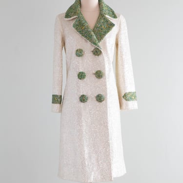 Fabulous 1960's Fully Sequined &amp; Beaded Glamour Coat / Medium