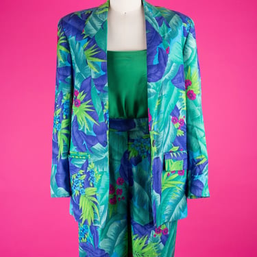 Vintage 1980s Liz Claiborne Tropical Print Blazer and Bermuda Shorts Set 