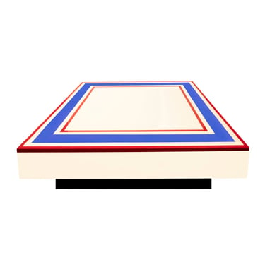 Willy Rizzo Lacquered Coffee Table with Red and Blue Elements 1970s (Signed)
