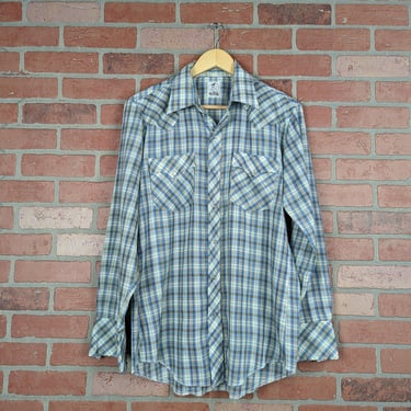 Vintage 70s 80s The Hustler Collection Plaid ORIGINAL Button Down Work Shirt - Large 