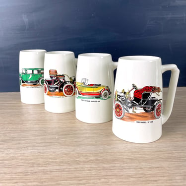 Hyalyn antique car stein set - set of 4 - 1950s vintage 