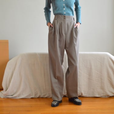 taupe pleated twill highwaist pleat trouser / 30w 