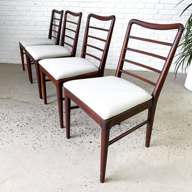 Set of 4 Mid-Century Modern Sculptural Solid Wood Ladder-Back Dining Chairs With New Upholstery