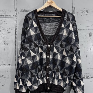 80s,David Taylor diamond abstract geometric design cardigan XL Tall 