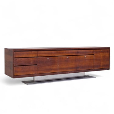 Warren Platner for Lehigh Leopold Mid Century Rosewood and Stainless Steel Credenza - mcm 