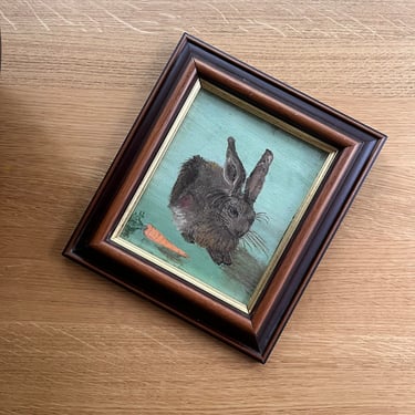 Vintage rabbit painting / vintage small painting / vintage bunny painting / vintage small framed painting / original art / early 1900s 