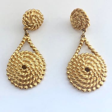Vintage gold rope dangle clip earrings 