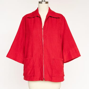 1960s Corduroy Shirt Jacket Red Zip Up S 