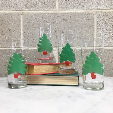 Vintage Drinking Glasses Retro 1980s Dayton Hudson + Christmas Tree + Set of 4 Matching + Tumblers + Holiday + Highball Glasses + Drinkware 