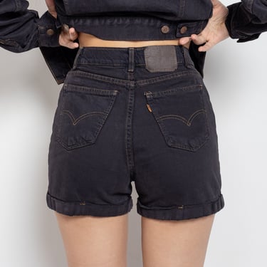 BLACK LEVI'S SHORTS High Waist Vintage Cuffed Denim Worn In Soft / 25 Inch Waist / Size 2 