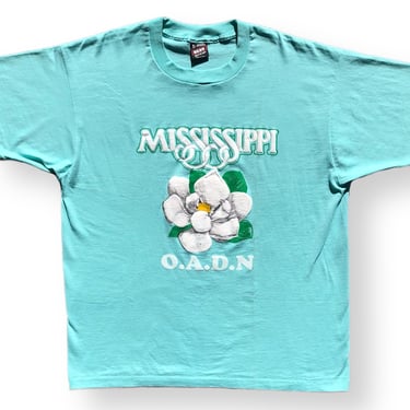 Vintage 80s/90s Mississippi Puff Print O.A.D.N Single Stitch Flower T-Shirt Size XL 