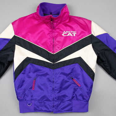 Arctic Cat Jacket Racing Ski Jacket Pink Striped Black Winter Coat Snowboard Purple Puffy Jacket Puffer 90s Snowboarding Puff Medium Tall 