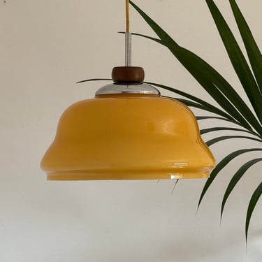 Yellow Glass Vintage Pendant Ceiling Light / Mid Century Modern / Hanging Lamp / Retro Home Decor / Italy / 1970s 