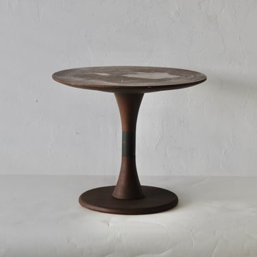 Vintage Tulip Style Pedestal Side Table in Walnut Mid-Century 