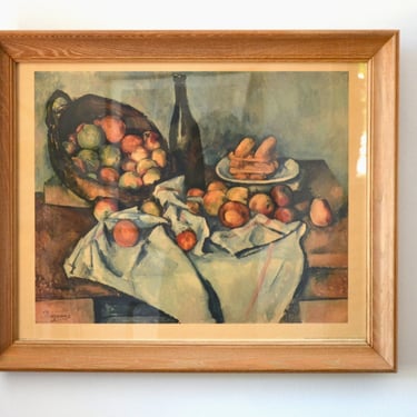 Vintage Framed Abrams Print of Paul Cezanne's The Basket of Apples, The Art Institute of Chicago, 1950s-60s 