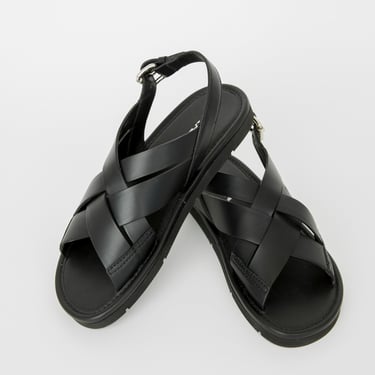 PRADA Woven Leather Ankle Strap Sandal (Sz. 38.5)