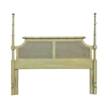Henry Link Queen Post Headboard - Vintage Bali Hai Faux Bamboo Rattan Cane Yellow Wash Hollywood Regency Palm Beach Bedroom Furniture 