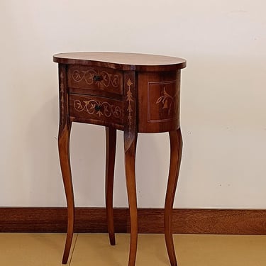 Italian marquetry Kidney-Shaped Side Table / Two Drawers / 1950s -1960s / vintage / 