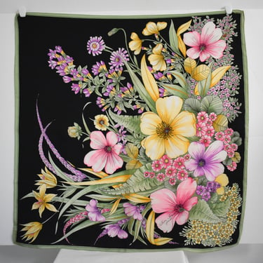 Vintage Black Floral Print Scarf 