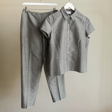 Gingham Silk Top + Pant Set