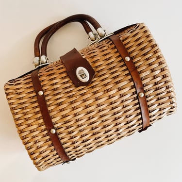 Vintage Wicker and Leather Basket Purse