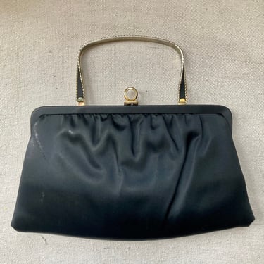 Cute Vintage SATIN EVENING Bag / Gold Top Handle / Ande 