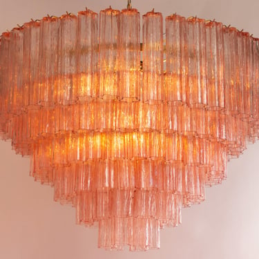 Impressive Tronchi suspension chandelier Ø105 cm Made in Italy pink Murano glass, vintage style design chandelier 