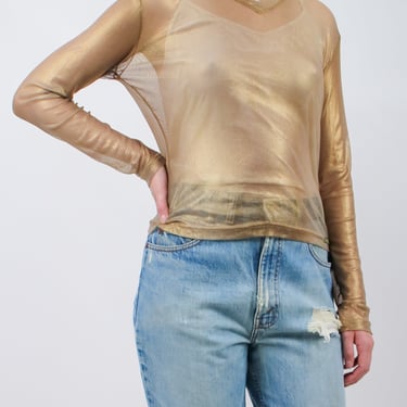 1990s Y2K Miss Sixty Gold Metallic Knit Top