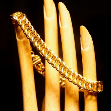 Vintage Italian 14K Yellow Gold Oval Link Bracelet, Multi-Layer Curb Chain Bracelet, Chunky Gold Chain, Unique, Modernist, 7 1/2” L 