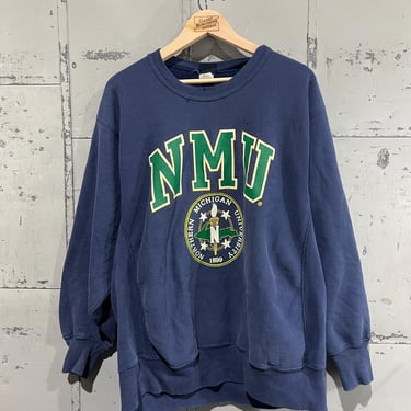 80s distressed NMU crewneck sweatshirt reverse weave like Northern Michigan University Jansport 