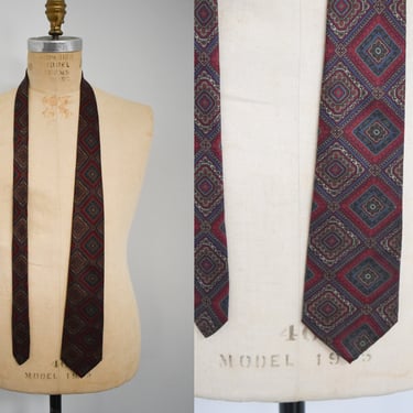 1980s Sovereign Dark Red Squares Silk Necktie 