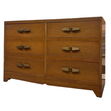 Free Shipping Within Continental US - Vintage Art Deco 6 Drawer Dresser with Mid Century Design Elements and Original Brass Finished 